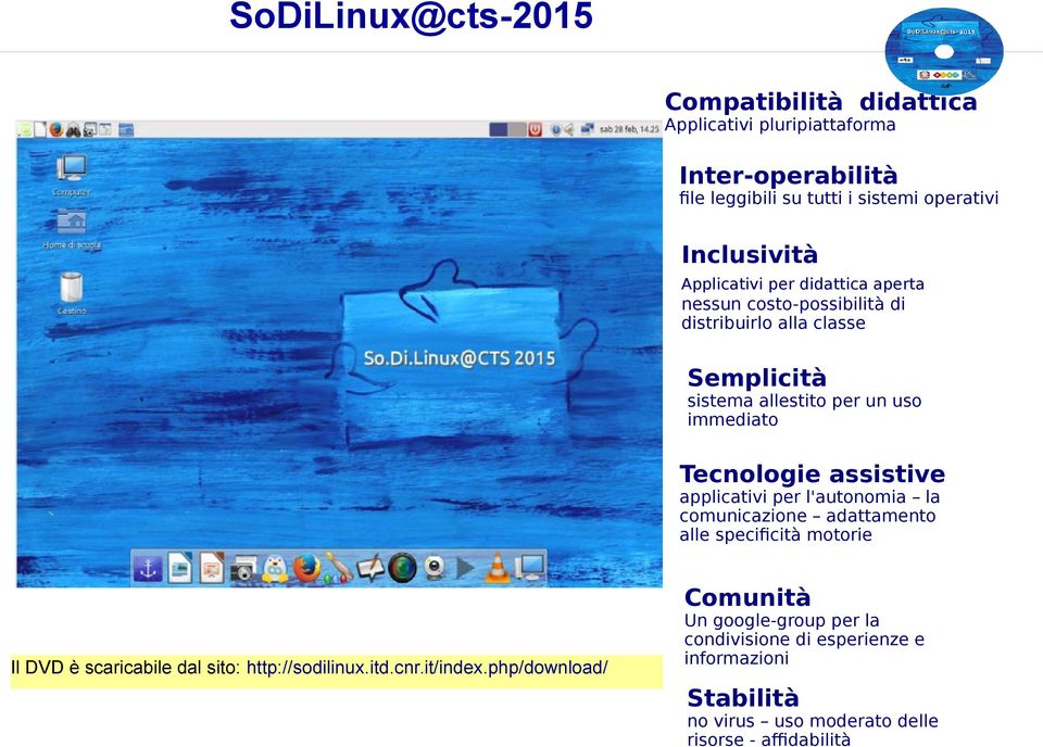 assistive applicativi per l'autonomia la comunicazione adattamento alle specificità motorie Comunità Il DVD è scaricabile dal sito: http://sodilinux.