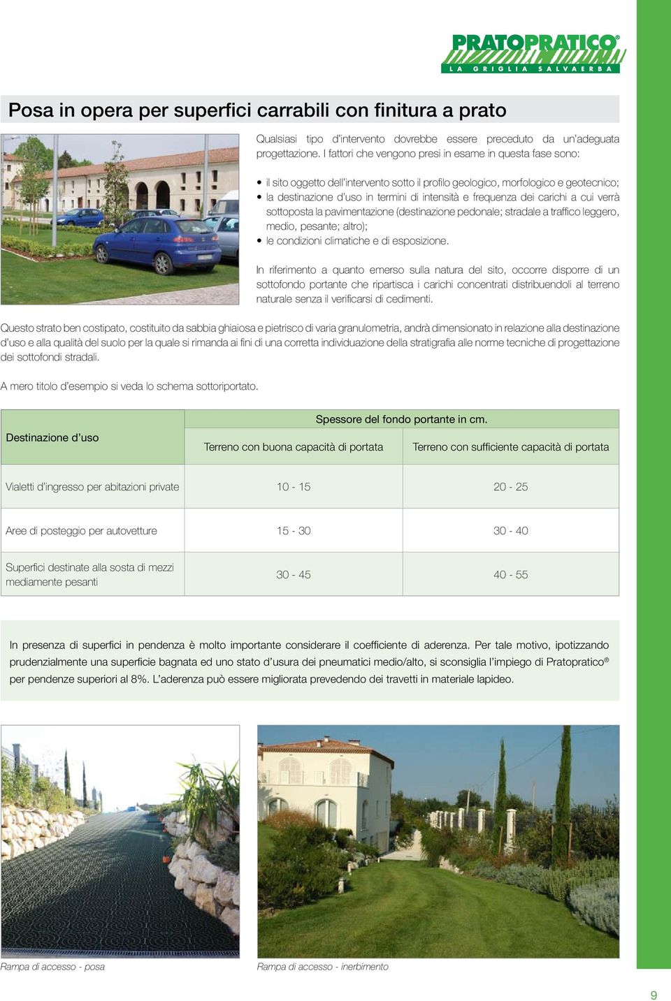 frequenza dei carichi a cui verrà sottoposta la pavimentazione (destinazione pedonale; stradale a traffi co leggero, medio, pesante; altro); le condizioni climatiche e di esposizione.