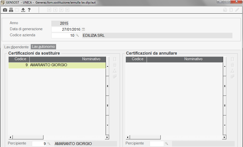 Trasmissione telematica GENSOST Generazione forniture sostituzione/annullamento È stato predisposto il comando GENSOST, che consente di generare il file telematico per sostituire o annullare