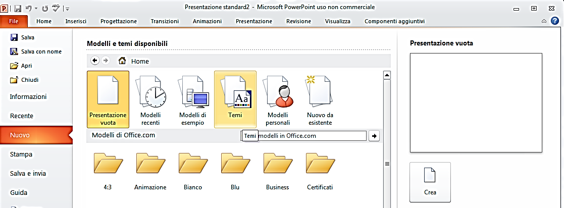 ISTRUZIONI DI BASE Apri PowerPoint con un doppio click sull icona Click su FILE (in alto a destra) Click su NUOVO [1]