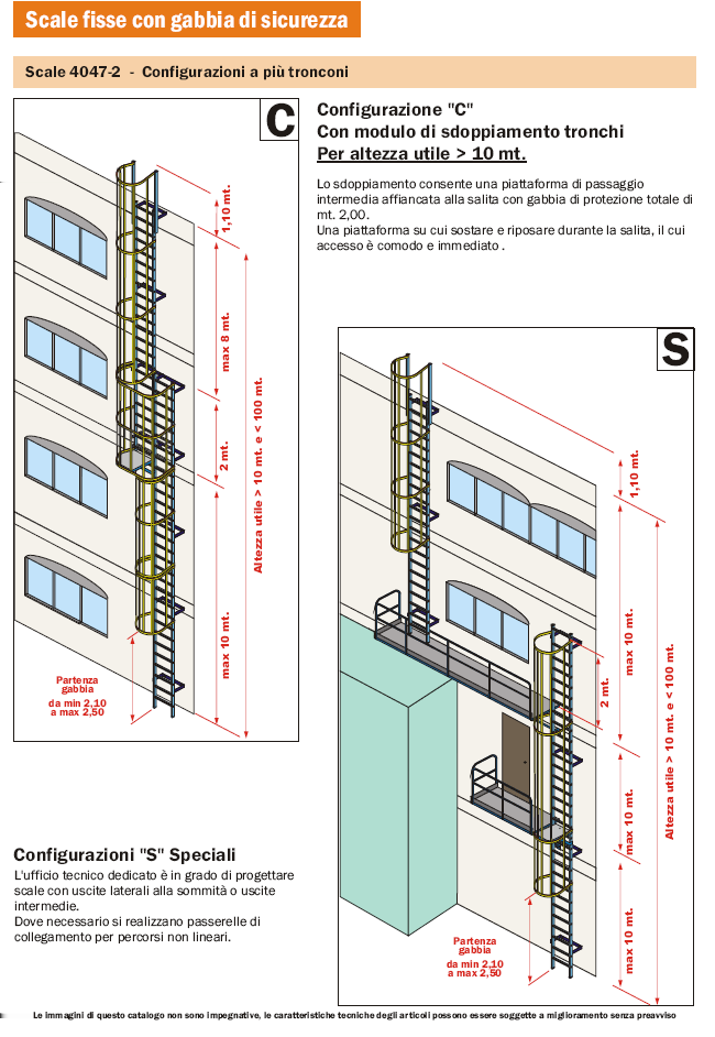 Scale 4047-2 Configurazioni a più tronconi Configurazione "C" Con modulo di sdoppiamento tronchi Per altezza utile > 10 mt.