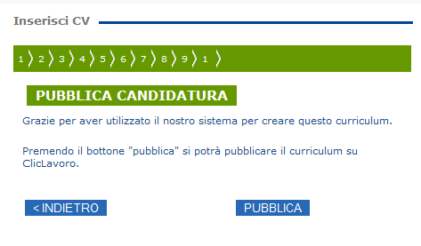 . I pulsanti posti in fondo permettono di: passare alla sezione precedente attraverso il pulsante INDIETRO salvare le informazioni inserite e passare alla sezione successiva attraverso il pulsante