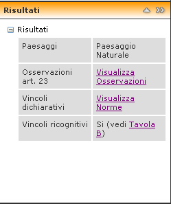 Interrogazione standard (identify) Selezionando l apposito tool, l utente può cliccare sulla mappa ed ottenere le informazioni (attributi) legati agli elementi individuati sulla stessa.