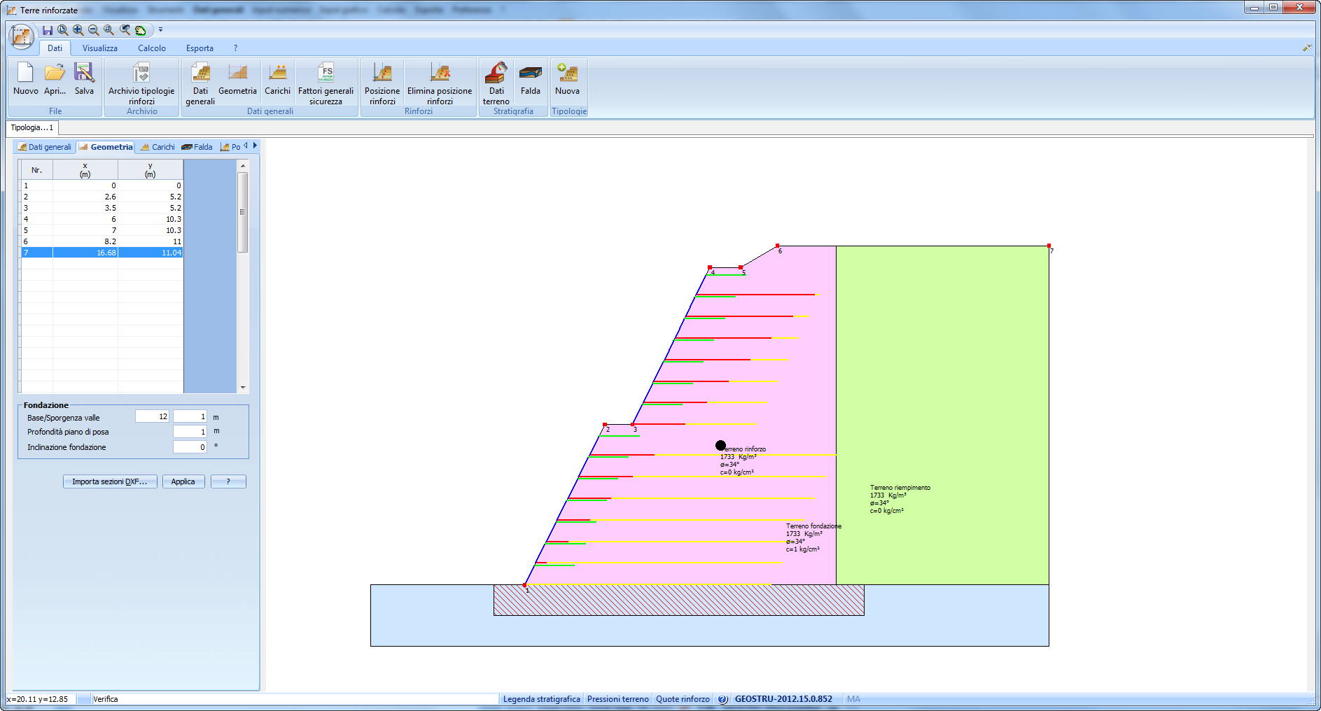 OPERE DI SOSTEGNO GEOMETRIA Inserimento per coordinate Il DXF deve