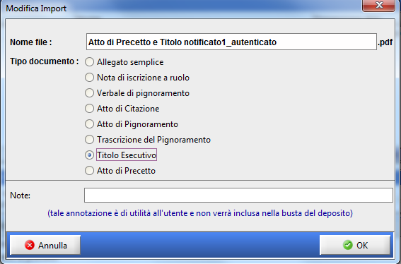 Importarli associandoli rispettivamente al Tipo documento Atto di Precetto e poi al