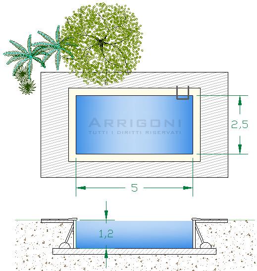 415 Oggetto: Piscina modello CLASSICA 2,5x5, interrata, prefabbricata in acciaio h1,20 (formula fornitura e posa).