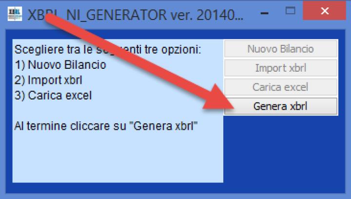 Selezionando il file Excel, la consolle cambierà di aspetto: verrà abilitato il pulsante GENERA XBRL. A questo punto, non resta che cliccare sul pulsante GENERA XBRL.