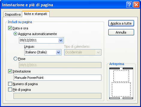 G. Pettarin - Presentation Modulo 6 - Nuova ECDL Aggiungere un'intestazione e/o un piè di pagina a una pagina note Le impostazioni presenti nella scheda Note e stampati della finestra Intestazione e