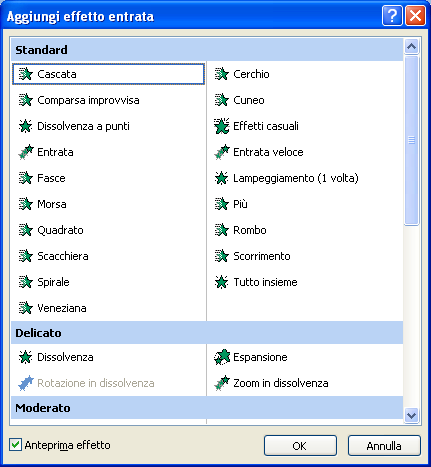 Modulo 6 - Nuova ECDL G. Pettarin - Presentation Altri effetti Appare la finestra con tutti gli effetti.
