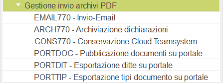 Gestione PDF 10 Gestione invio archivi PDF Il menu Gestione invio archivi PDF racchiude i programmi per: inviare all azienda dichiarante i modelli 770 generati in formato.