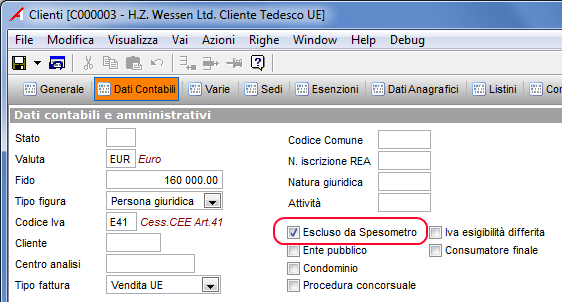 1.3.2 Anagrafiche Clienti/Fornitori In maniera simile a quanto visto per le aliquote iva, anche nelle anagrafiche di clienti e fornitori è stato aggiungo il flag Escluso da Spesometro.