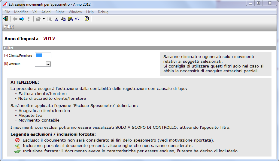 1.6 Estrazione dati per Spesometro Tramite questa procedura vengono estratti automaticamente dalle registrazioni contabili tutti i documenti da inserire nello Spesometro.