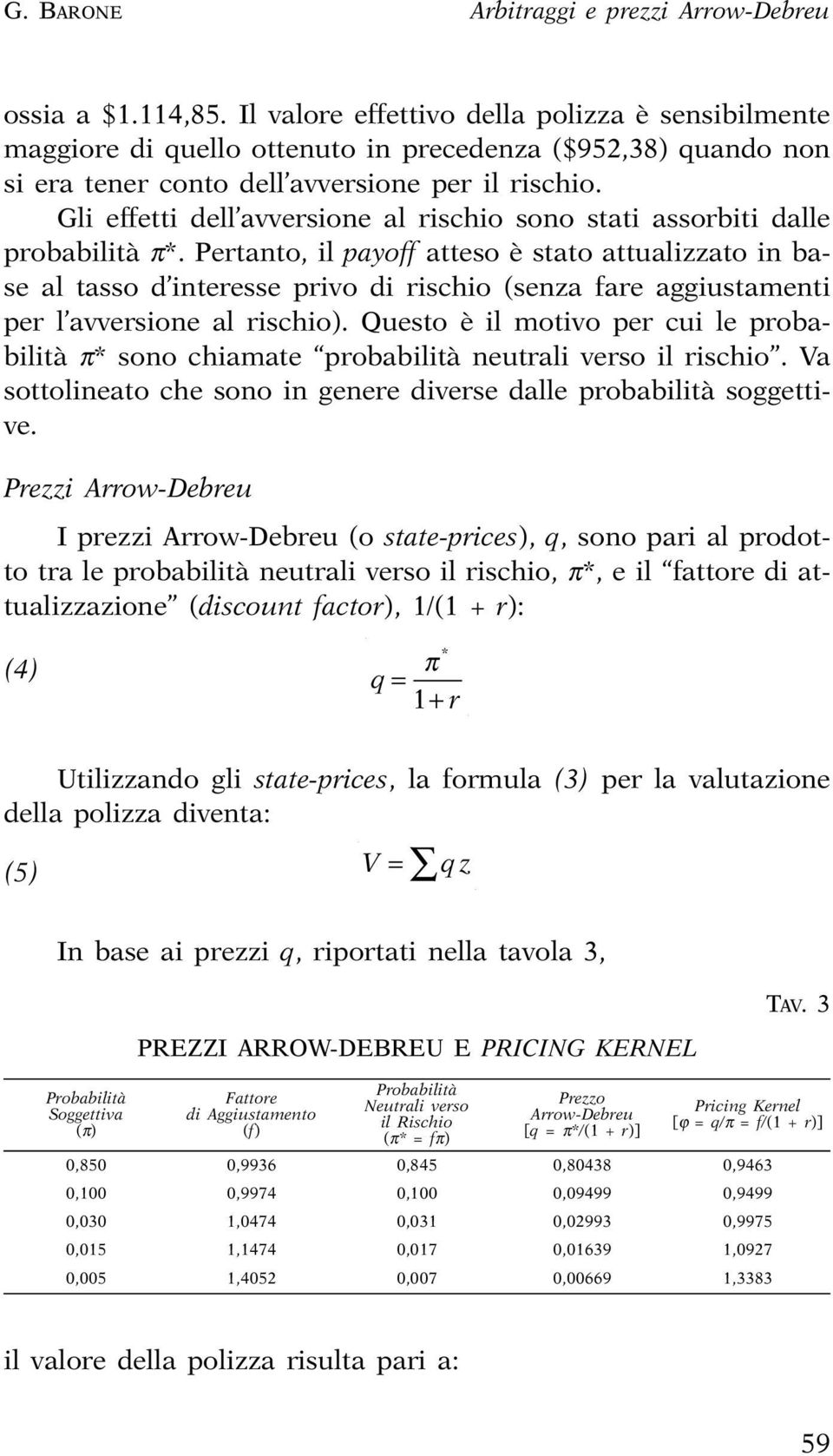 Gli effetti dell avversione al rischio sono stati assorbiti dalle probabilità π*.