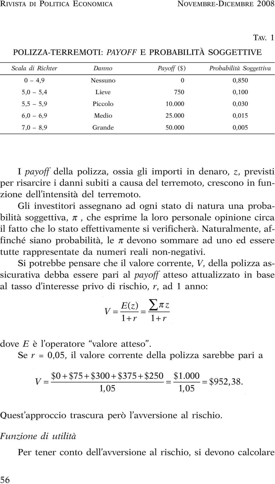 000 0,005 I payoff della polizza, ossia gli importi in denaro, z, previsti per risarcire i danni subiti a causa del terremoto, crescono in funzione dell intensità del terremoto.