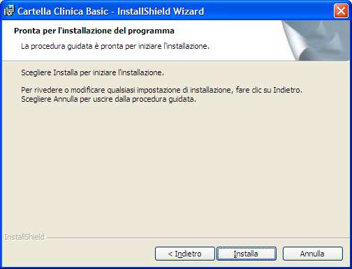 Premere Installa per avviare la procedura di installazione Se la procedura rileva una precedente installazione del software Cartella Clinica Bracco viene mostrata la finestra seguente: La procedura