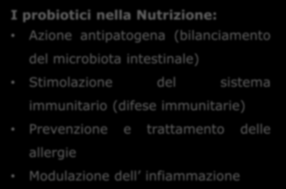 FAO/WHO, 2001 Gli effetti dei probiotici sono ceppo specifici I probiotici nella Nutrizione: Azione antipatogena