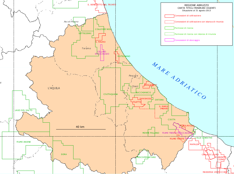TUTTI I NUMERI DEGLI IDROCARBURI IN ABRUZZO Aggiornamento al 17/09/2014 a cura di Augusto De Sanctis, dati tratti dal sito dell'unmig TITOLI MINERARI