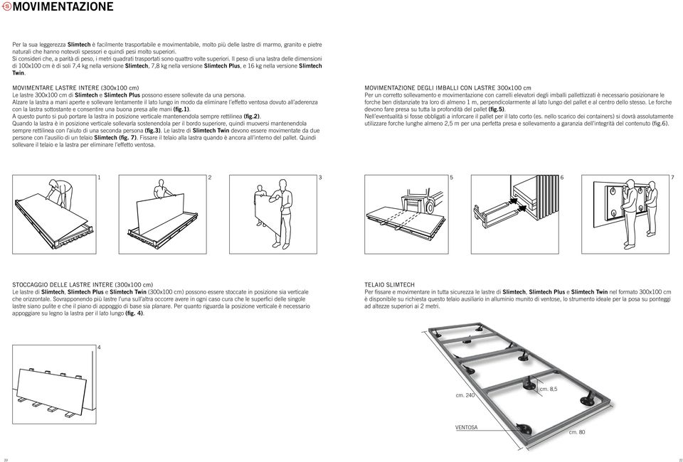 Il peso di una lastra delle dimensioni di 0x0 cm è di soli 7,4 kg nella versione Slimtech, 7,8 kg nella versione Slimtech Plus, e 16 kg nella versione Slimtech Twin.