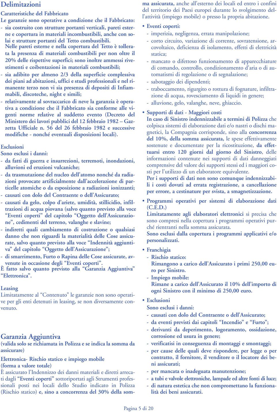 Nelle pareti esterne e nella copertura del Tetto è tollerata la presenza di materiali combustibili per non oltre il 20% delle rispettive superfici; sono inoltre ammessi rivestimenti e coibentazioni