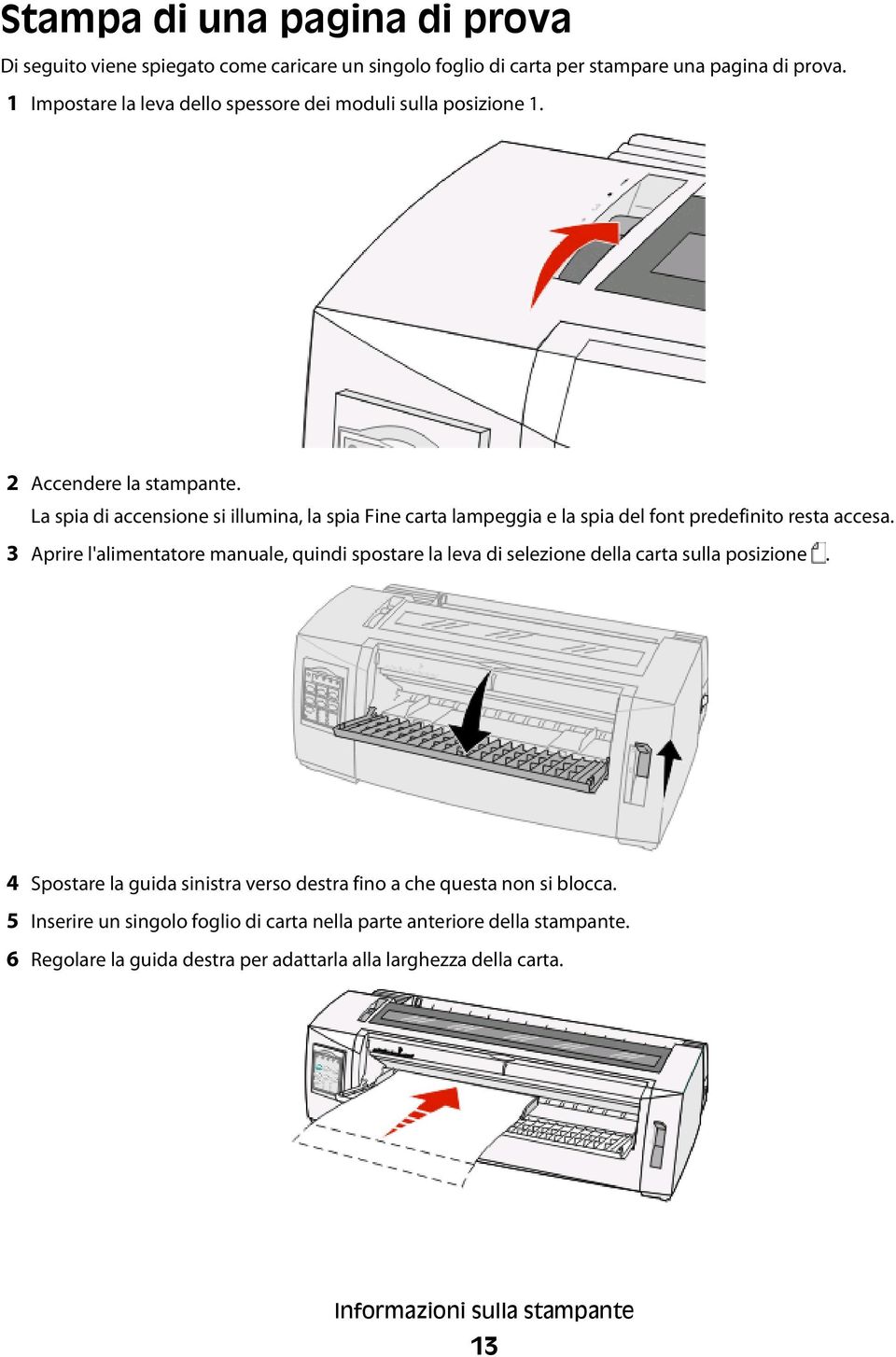 La spia di accensione si illumina, la spia Fine carta lampeggia e la spia del font predefinito resta accesa.