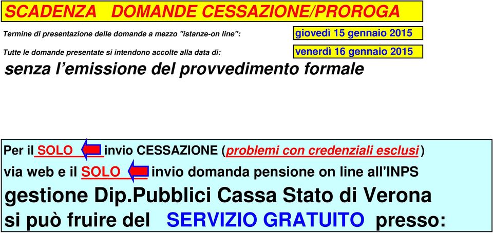 emissione del provvedimento formale Per il SOLO invio CESSAZIONE (problemi con credenziali esclusi ) via web e il