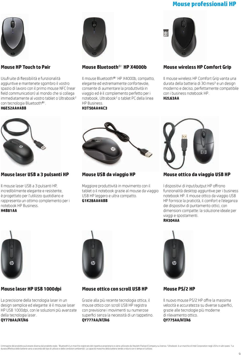H6E52AA#ABB Mouse Bluetooth 1 HP X4000b Il mouse Bluetooth 1 HP X4000b, compatto, elegante ed estremamente confortevole, consente di aumentare la produttività in viaggio ed è il complemento perfetto