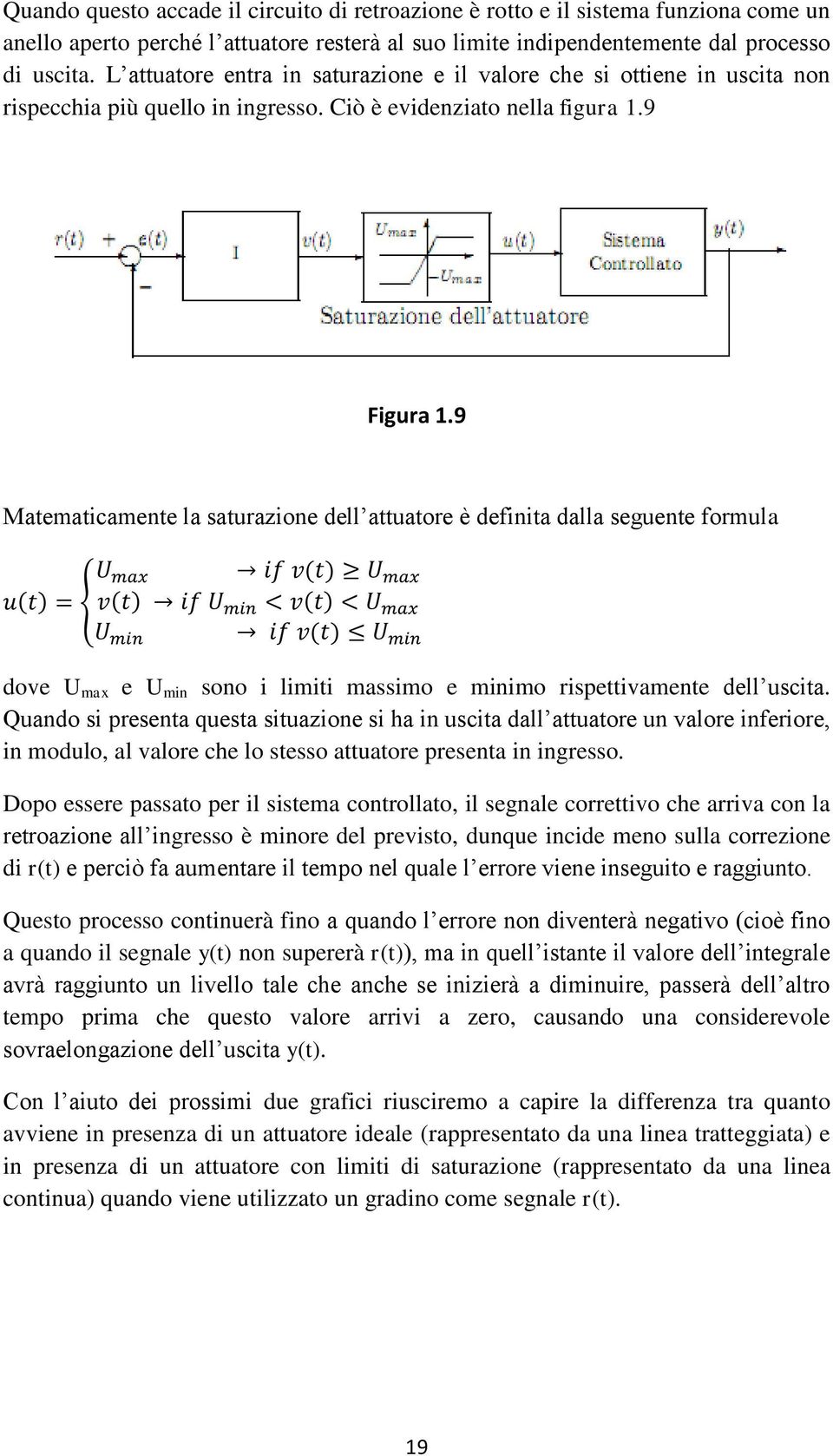 9 Matematicamente la saturazione dell attuatore è definita dalla seguente formula dove U max e U min sono i limiti massimo e minimo rispettivamente dell uscita.