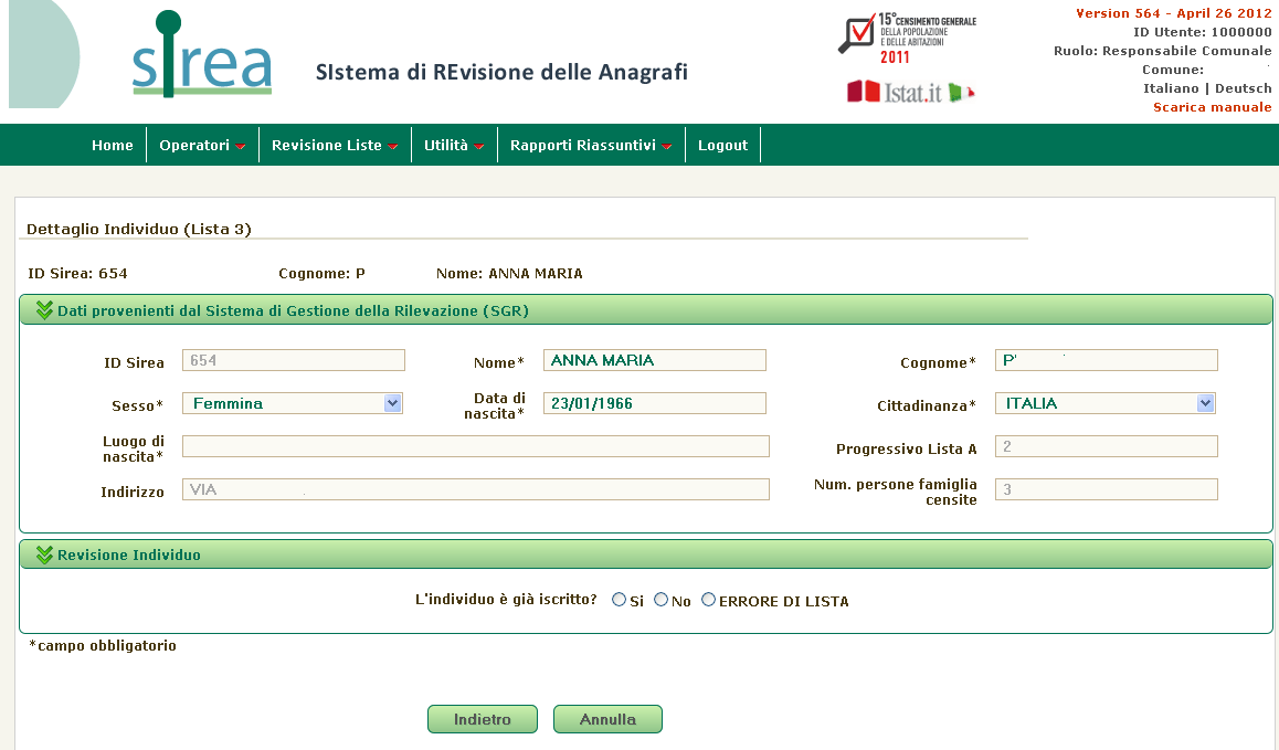 per il primo inserimento dei dati, attraverso la quale si ha l opportunità di modificare le scelte effettuate in precedenza.