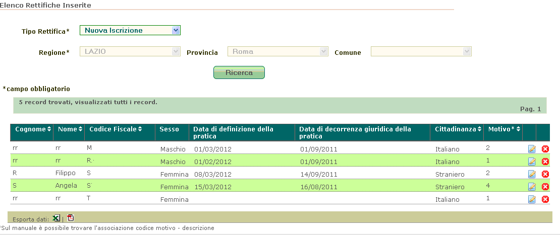 È possibile modificare eventuali errori commessi nell inserimento dei dati agendo sui campi interessati. Una volta effettuate le correzioni cliccando su la scheda viene aggiornata.