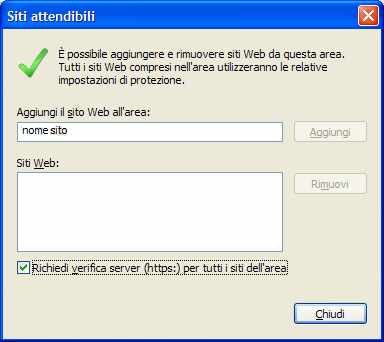 6a Compare una videata simile alla seguente. Product Updater 7a Cliccare sull icona Siti attendibili. Il programma attiva il bottone Siti.