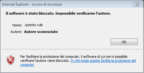 SCARICAMENTO DA DYNET DELL AGGIORNAMENTO Nel corso del PRIMO aggiornamento con Product Udater, il programma può visualizzare una maschera simile a una delle seguenti, a seconda del sistema operativo