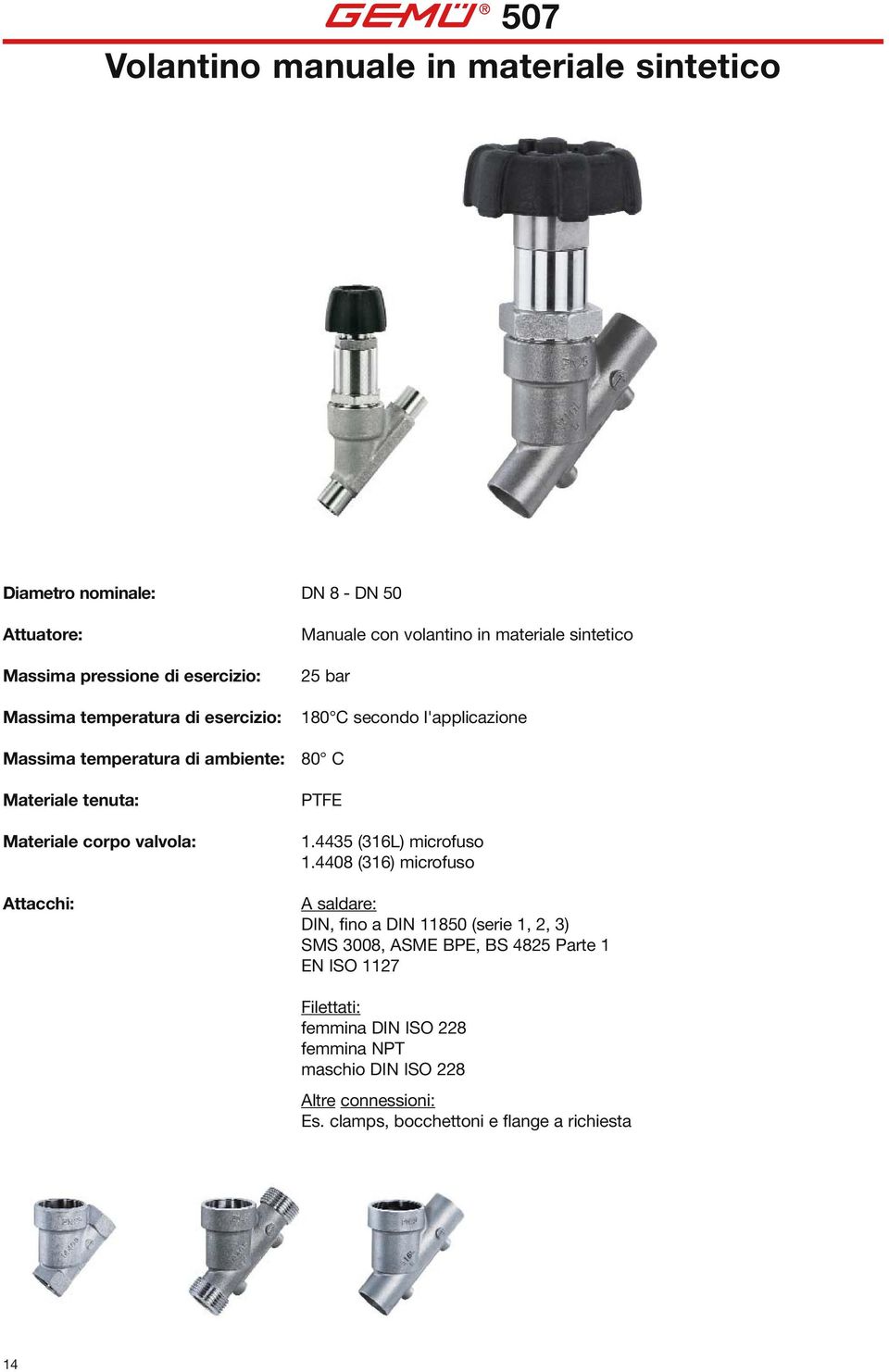 180 C secondo l'applicazione 80 C PTFE 1.4435 (316L) microfuso 1.