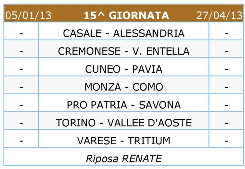 ENTELLA - - CUNEO - PAVIA - - MONZA - COMO - - PRO