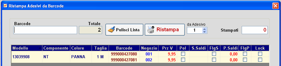 inserite nell Adesivo stesso. Ristampa per Documento/Partita L aspetto del pannello è molto simile a quella descritto per la Ristampa per Articolo e la tecnica di selezione e accoramento è la stessa.