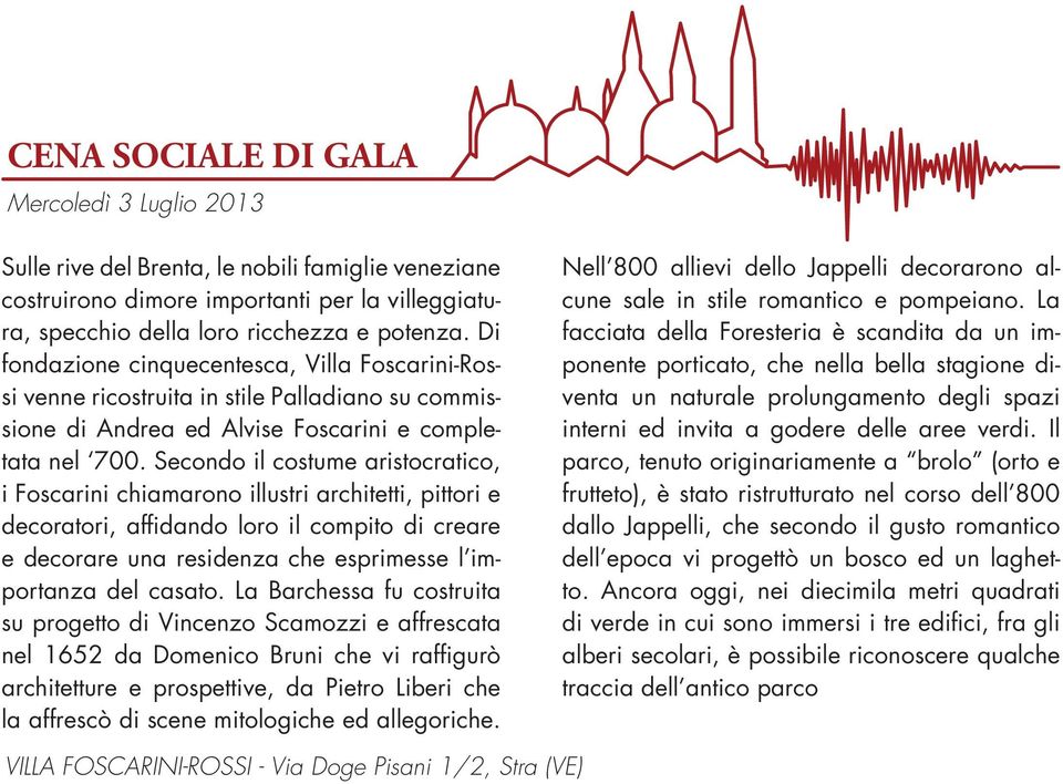 Secondo il costume aristocratico, i Foscarini chiamarono illustri architetti, pittori e decoratori, affidando loro il compito di creare e decorare una residenza che esprimesse l importanza del casato.