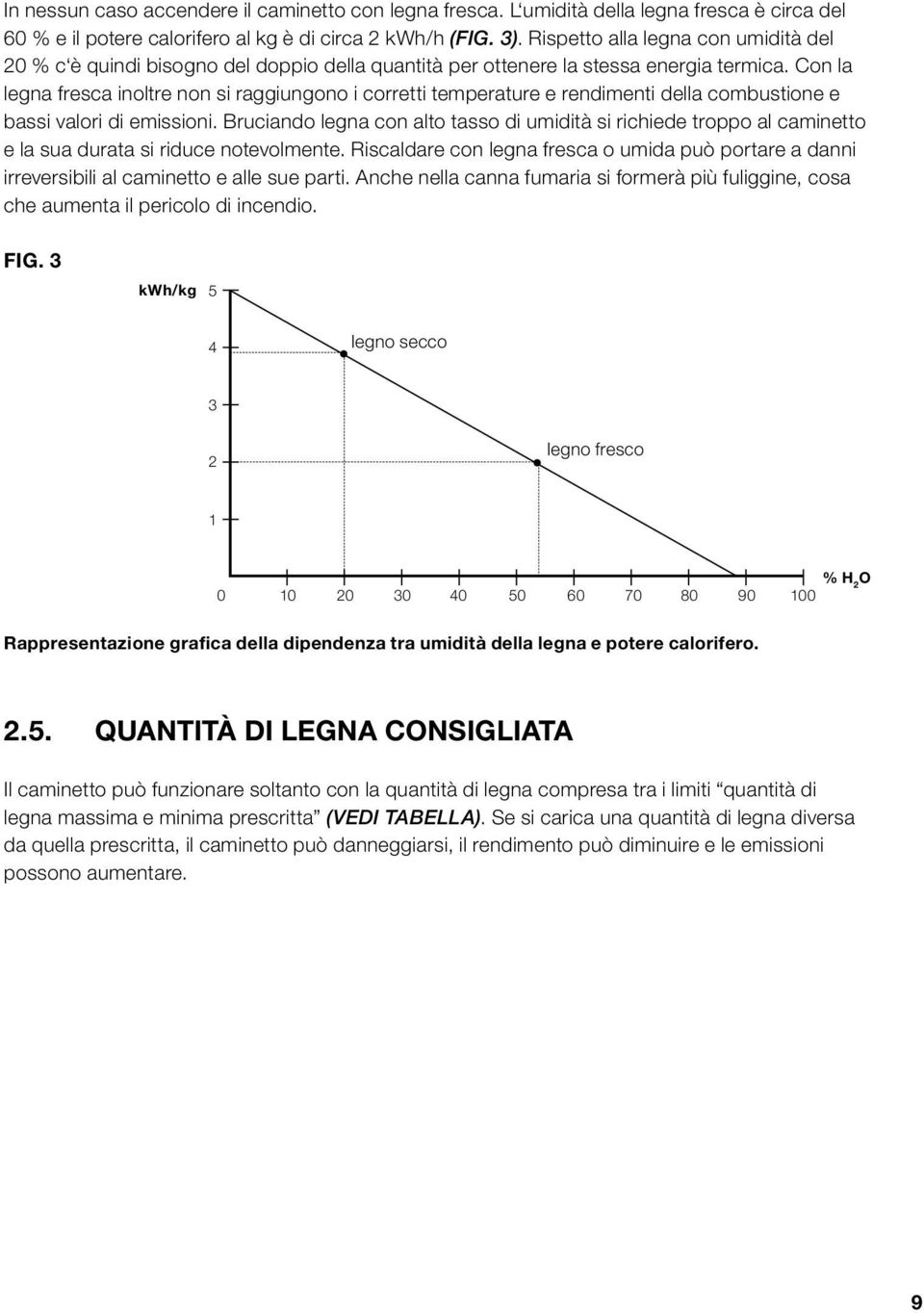 Con la legna fresca inoltre non si raggiungono i corretti temperature e rendimenti della combustione e bassi valori di emissioni.