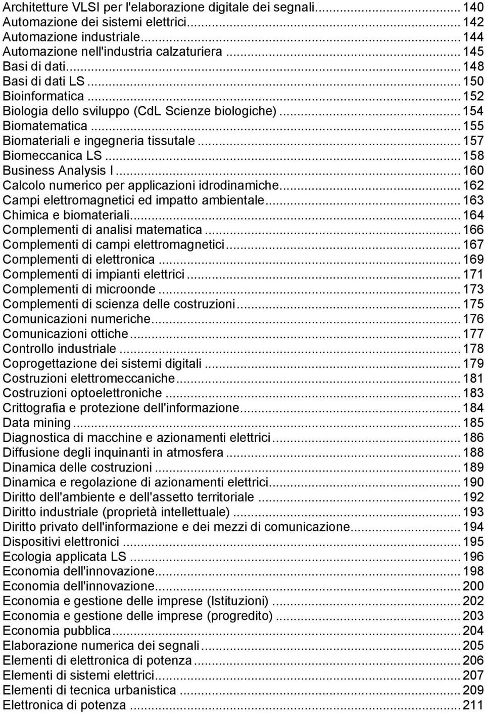 .. 158 Business Analysis I... 160 Calcolo numerico per applicazioni idrodinamiche... 162 Campi elettromagnetici ed impatto ambientale... 163 Chimica e biomateriali.
