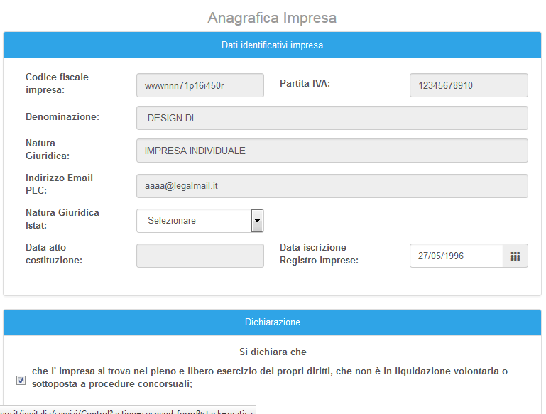 Dati generici registro Imprese -