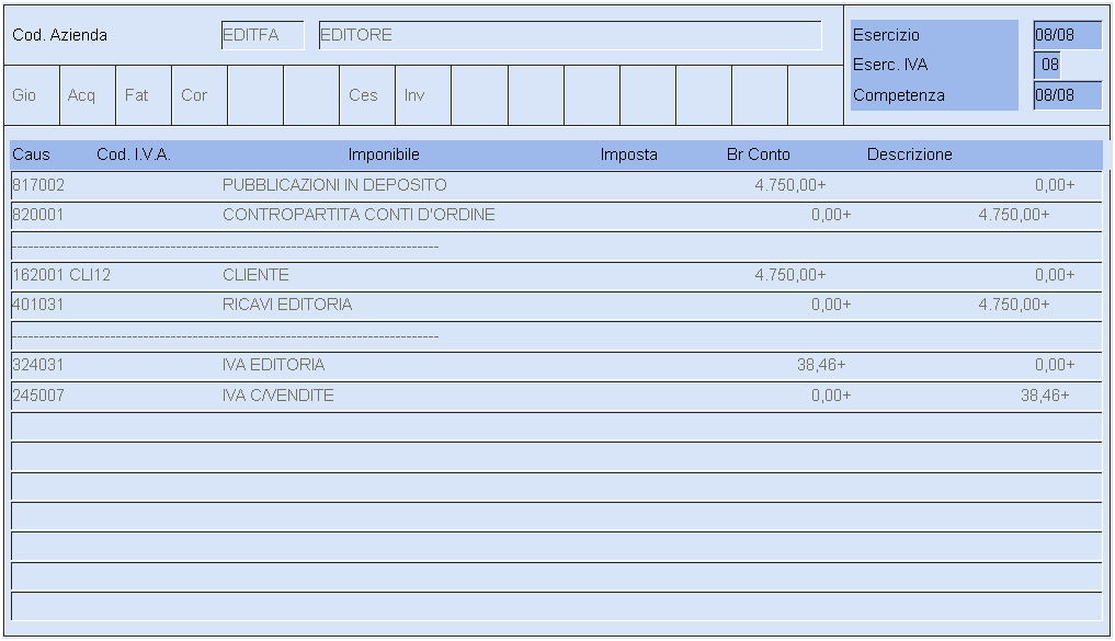 GENERAZIONE MOVIMENTI CONTABILI La generazione movimenti contabili viene eseguita automaticamente al termine di ogni registrazione (dalla Gestione Dati e dalla Gestione Resi ), se risulta attivo il