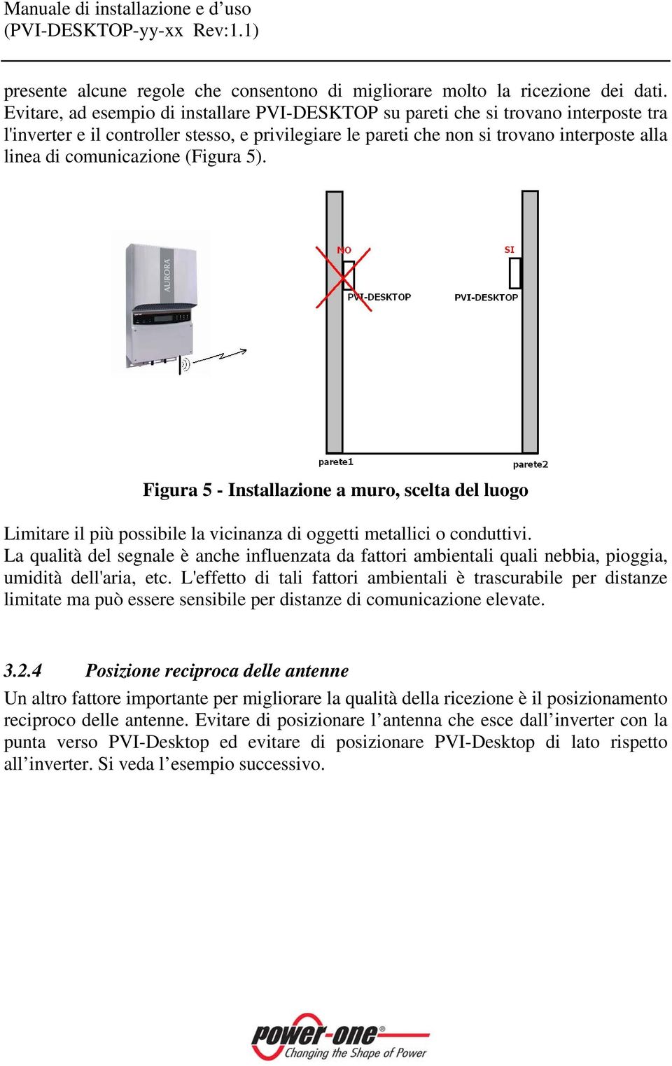 comunicazione (Figura 5). Figura 5 - Installazione a muro, scelta del luogo Limitare il più possibile la vicinanza di oggetti metallici o conduttivi.