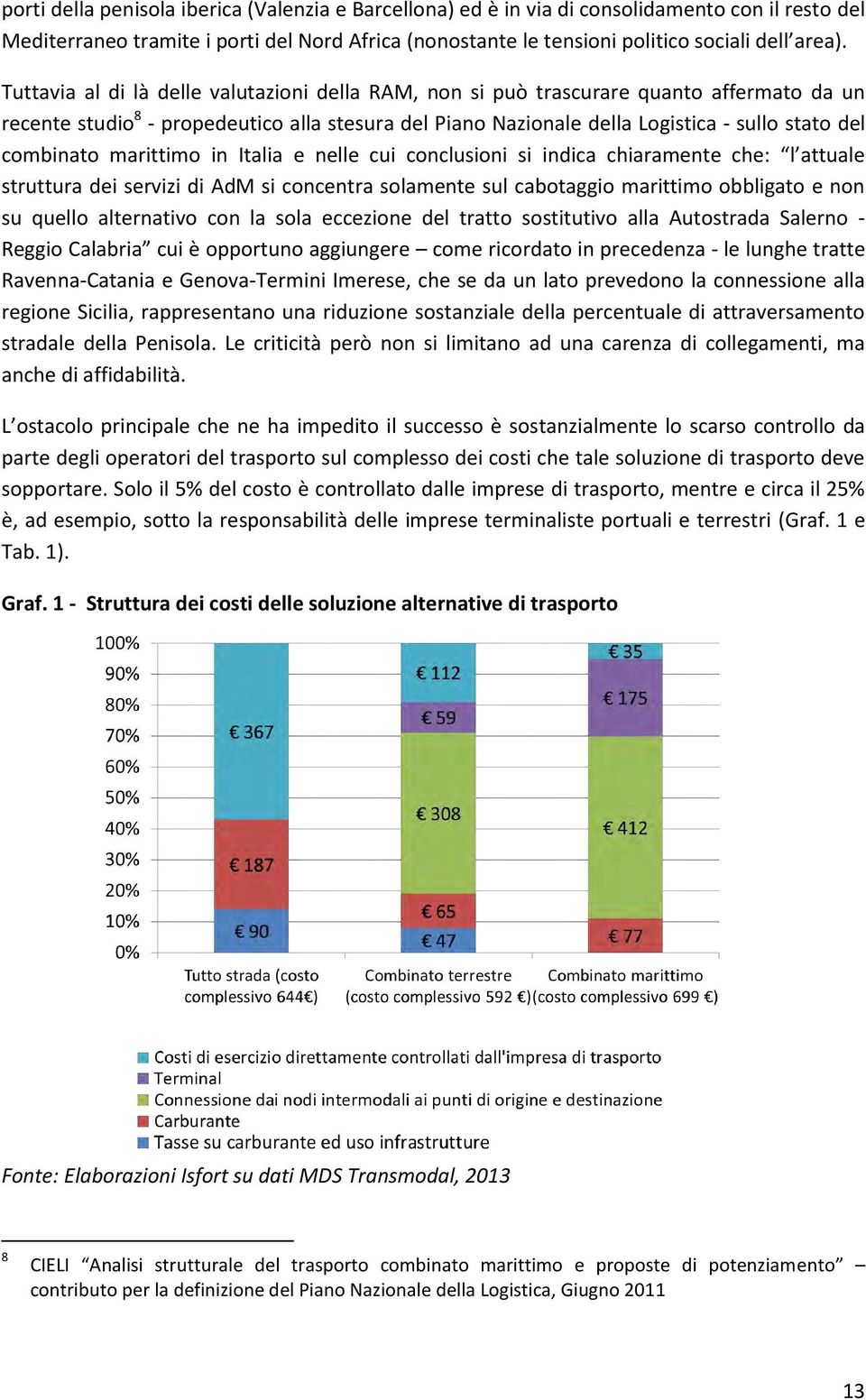 combinato marittimo in Italia e nelle cui conclusioni si indica chiaramente che: l attuale struttura dei servizi di AdM si concentra solamente sul cabotaggio marittimo obbligato e non su quello