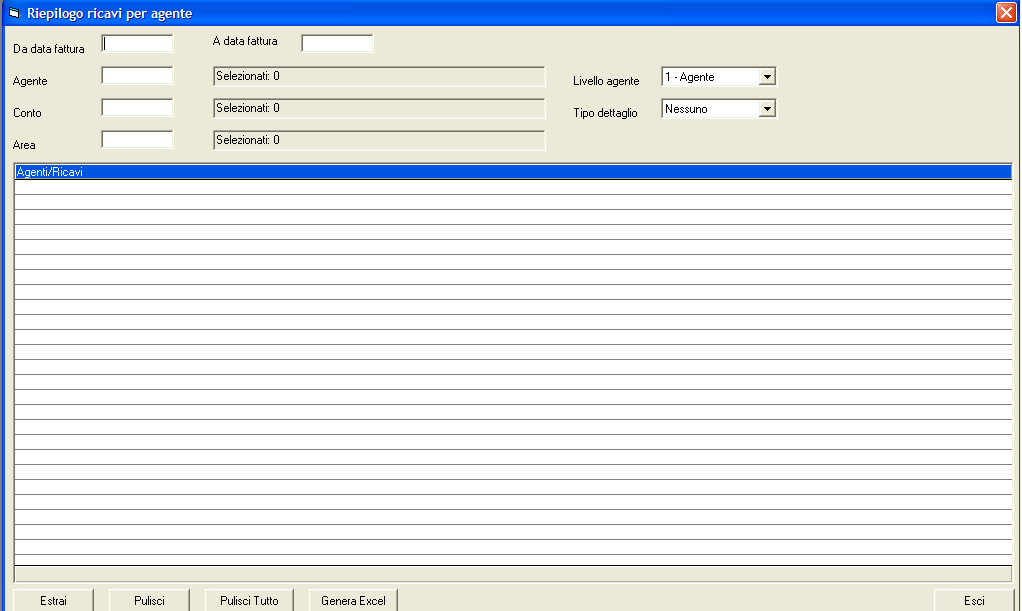 - 22 - Manuale di Aggiornamento 4.5 Riepilogo ricavi per agente È possibile elaborare le fatture degli agenti suddividendo il fatturato per conto di ricavo.