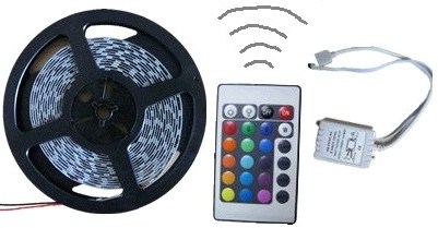 RGB LED KIT RGB EASY GO STRIPLED Il Kit è composto da una bobina di 5mt a 300 led RGB ALTA DENSITA', un alimentatore con tensione e capacità calcolata in base alla potenza assorbita dall impianto e