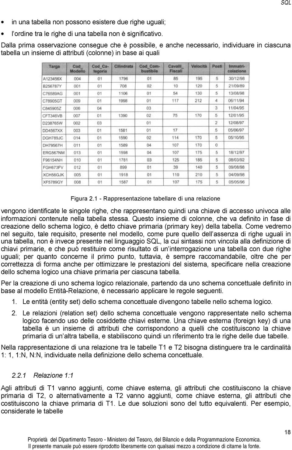 1 - Rappresentazione tabellare di una relazione vengono identificate le singole righe, che rappresentano quindi una chiave di accesso univoca alle informazioni contenute nella tabella stessa.