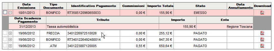 Primo Filtro: Secondo Filtro: Secondo Filtro: Primo Filtro: Intervallo di Data Emissione del documento Tipo del documento (drop-list) Stato del documento (drop-list) ID del documento Con il tasto