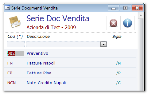 1 Serie Documenti di Vendita NewS Pro permette la gestione di un numero illimitato di Serie