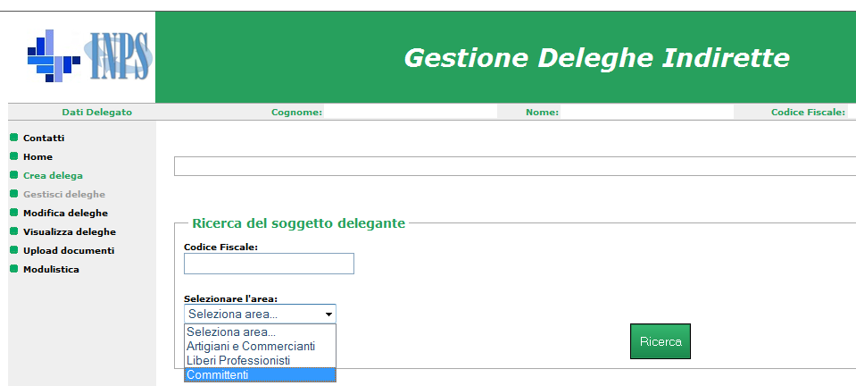 Inserire il codice fiscale del Committente del quale si