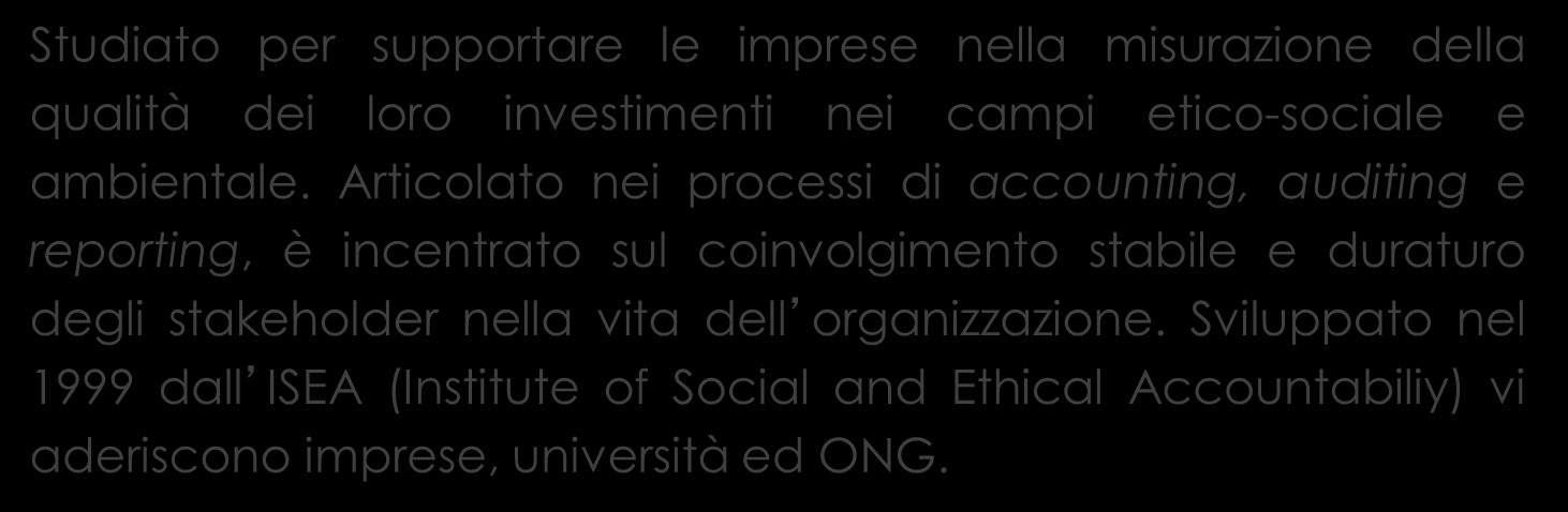 6. Gli Standard SA 8000 - Social Accountability 1000 AA 1000 - Accountabilit y 1000 Basato sulle convenzioni dell ILO, sulla Dichiarazione Universale dei Diritti Umani e sulla Convenzione delle