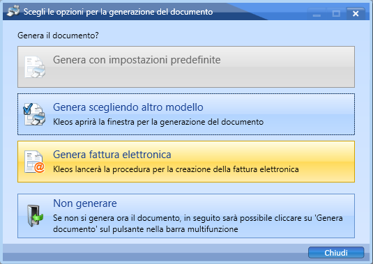 FATTURAZIONE ELETTRONICA GENERA FATTURA ELETTRONICA In Kles 4.1.1 è pssibile generare una fattura elettrnica indirizzata ad una Pubblica Amministrazine.