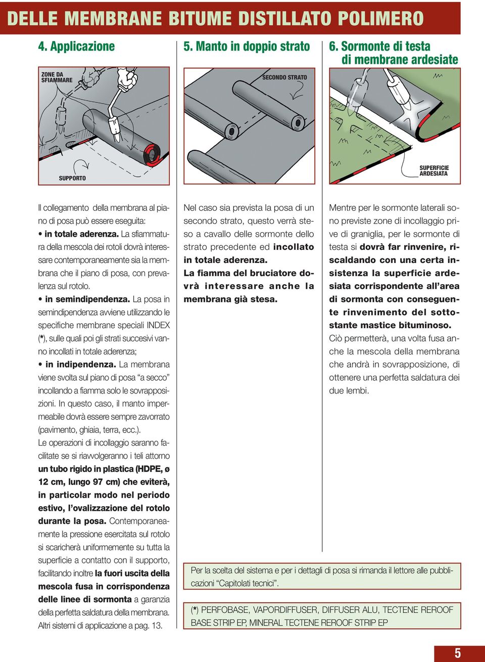 La sfiammatura della mescola dei rotoli dovrà interessare contemporaneamente sia la membrana che il piano di posa, con prevalenza sul rotolo. in semindipendenza.